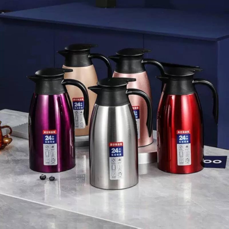 Stainless Steel Vacuum Insulated Carafe, 24-Hour Heat Retention, 2 Litres (Red)